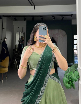 MITRABIZ Self Design Semi Stitched Lehenga Choli(Green)