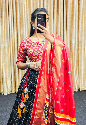 HAMOFY Bandhani, Leheriya, Digital Print Semi Stitched Lehenga Choli(Dark Blue)