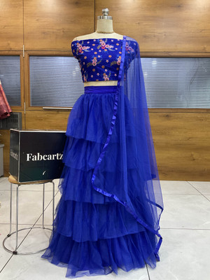 Payu Self Design, Printed Semi Stitched Lehenga Choli(Dark Blue)