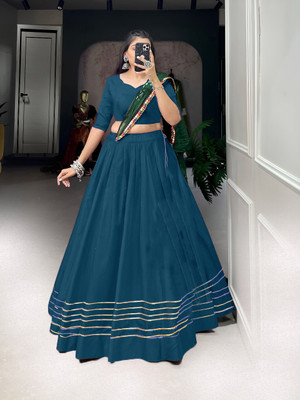 AAYUSHYAM ENTERPRISE Striped Semi Stitched Lehenga Choli(Light Blue)