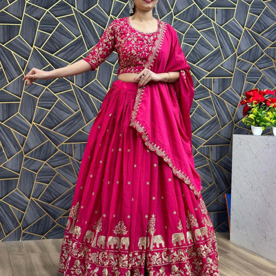CynorHub Embroidered Semi Stitched Lehenga Choli(Multicolor)