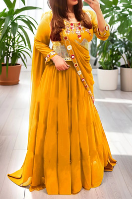 HOUSE OF COMMON Embellished Semi Stitched Lehenga & Crop Top(Yellow)