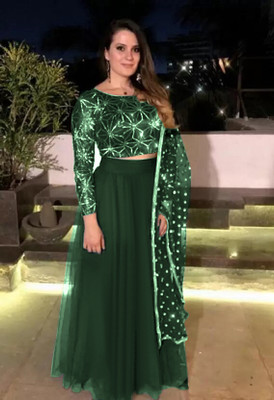 lazyandcrazy shop Self Design Semi Stitched Lehenga Choli(Green)