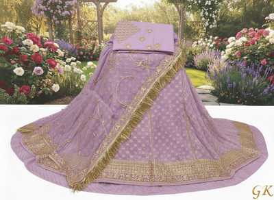 Shreemanji trading Embroidered Semi Stitched Rajputi Poshak(Purple)