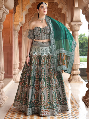 PURVAJA Self Design Semi Stitched Lehenga Choli(Dark Green)
