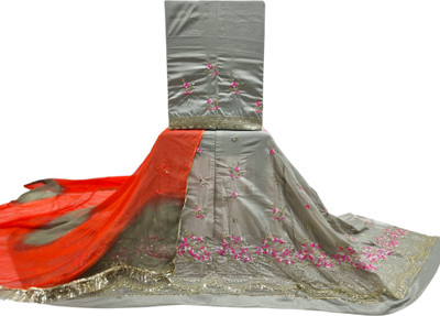 HOUSE OF COMMON Embroidered Semi Stitched Rajasthani Poshak(Grey)
