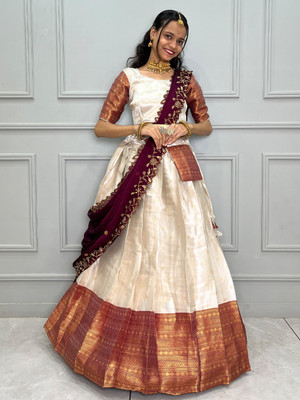 Sonu Creation Self Design Semi Stitched Lehenga Choli(White)