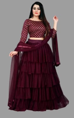 Style Mania Nx Solid Semi Stitched Lehenga Choli(Maroon)