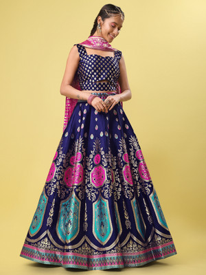 PURVAJA Embellished Semi Stitched Lehenga Choli(Dark Blue)