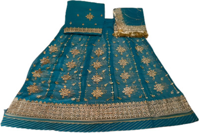 Vaishno Self Design Semi Stitched Rajasthani Poshak(Dark Green)