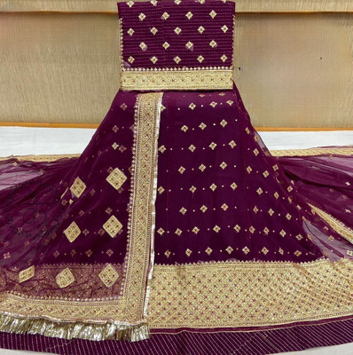 Bhawani Collection Embroidered Semi Stitched Rajasthani Poshak(Purple)