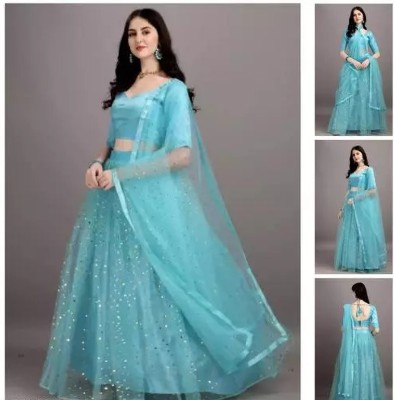 lazyandcrazy shop Embellished Semi Stitched Lehenga Choli(Light Blue)