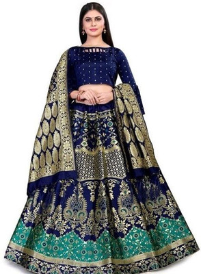 Harshiv Textile Self Design Semi Stitched Lehenga Choli(Dark Green)