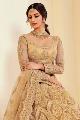 ROKKLIKE Embroidered, Embellished Semi Stitched Lehenga Choli(Gold)