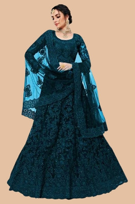 QUEDDY'S Embroidered Semi Stitched Lehenga Choli(Light Blue)