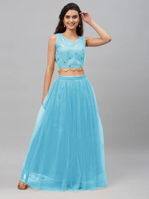 lazyandcrazy shop Solid Semi Stitched Lehenga Choli(Blue)