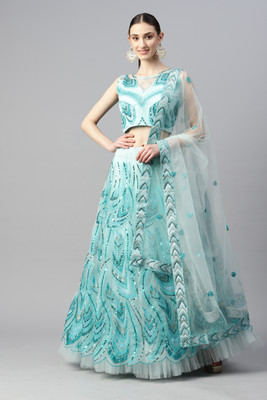 DIVINE INTERNATIONAL TRADING CO Embroidered Semi Stitched Lehenga Choli(Light Blue)