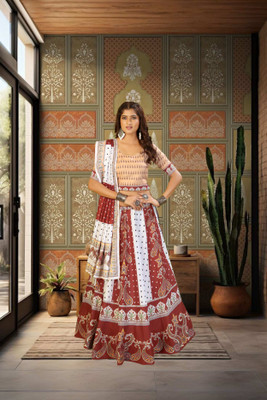 KRISHU ETHNICS Digital Print Semi Stitched Lehenga Choli(Red, White)