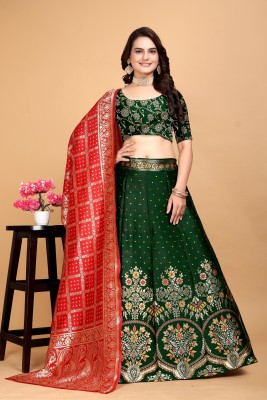 SWAMI STUDIO Self Design Semi Stitched Lehenga Choli(Green)