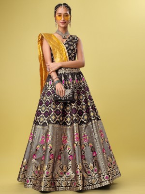 PURVAJA Bandhani Semi Stitched Lehenga Choli(Black)