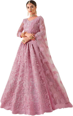 KV Fashion Embroidered Semi Stitched Lehenga Choli(Pink)