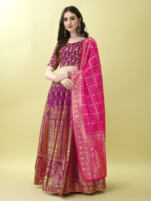 Julee Embellished Semi Stitched Lehenga Choli(Pink)