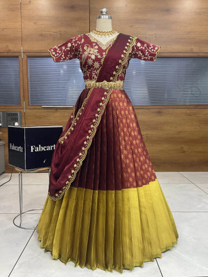 SHREE CREATION Self Design Semi Stitched Lehenga Choli(Maroon)