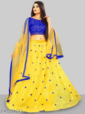 PRAVAGH CREATION Embroidered Semi Stitched Lehenga Choli(Blue, Yellow)