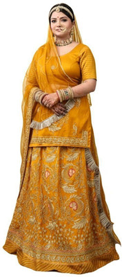 Bhawani saree center Embroidered Semi Stitched Rajasthani Poshak(Yellow)