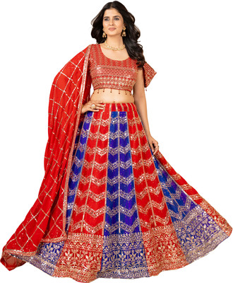 VIBHULEHENGA Embroidered Semi Stitched Lehenga Choli(Multicolor)