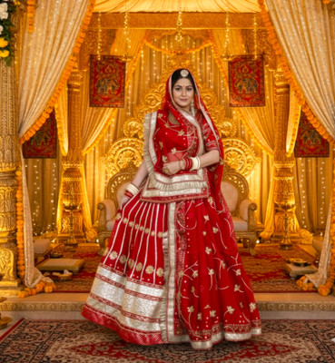 WomenFashion Embroidered Semi Stitched Rajputi Poshak(Red)