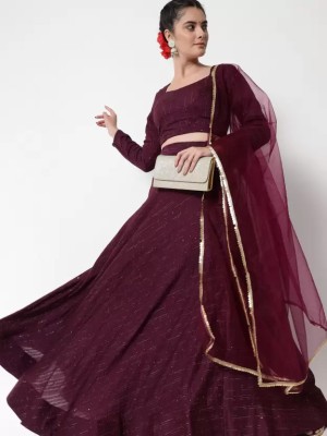 SkyTara Embroidered Semi Stitched Lehenga Choli(Maroon)