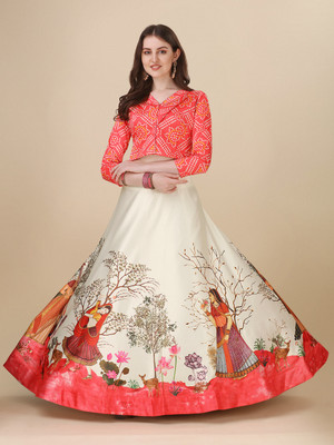 kaizen texo fab Digital Print Semi Stitched Lehenga Choli(Multicolor)