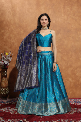 jivuba Self Design Semi Stitched Lehenga Choli(Blue)