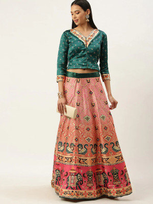 SEIKETSU Digital Print Semi Stitched Lehenga & Crop Top(Multicolor)