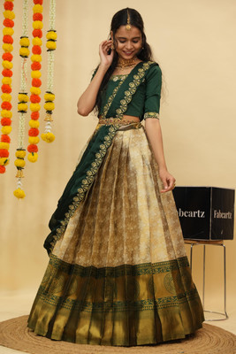 SHREE CREATION Self Design Semi Stitched Lehenga Choli(Dark Green)