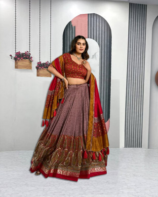 sarathybiz Printed Semi Stitched Lehenga Choli(Brown)