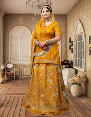 SHREE AMBEY TRADING Embroidered Semi Stitched Rajasthani Poshak(Yellow)