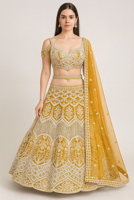 LEGCAYETHNIC Embroidered Semi Stitched Lehenga Choli(Orange)