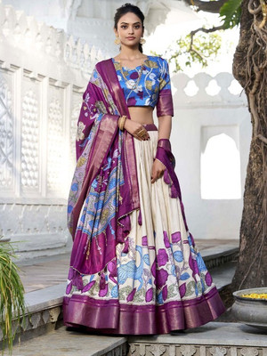 AAYUSHYAM ENTERPRISE Printed Semi Stitched Lehenga Choli(Beige)