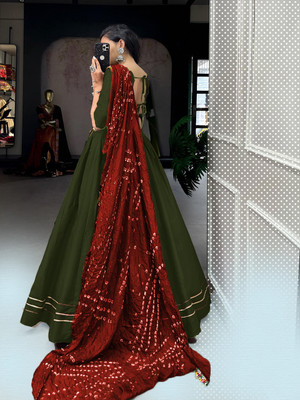 AAYUSHYAM ENTERPRISE Self Design Semi Stitched Lehenga Choli(Dark Green)