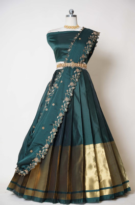 SHREE CREATION Printed Semi Stitched Lehenga Choli(Dark Green)
