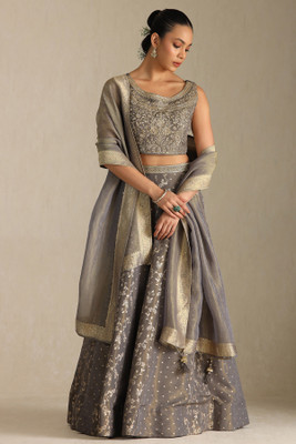 soch Embroidered Stitched Lehenga Choli(Grey)