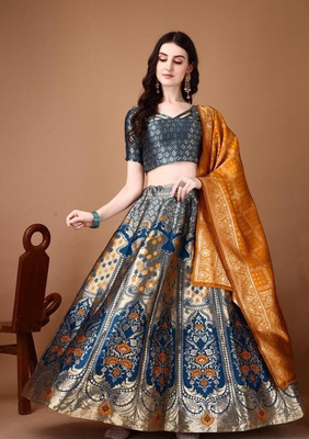 Harshiv Textile Embellished Semi Stitched Lehenga Choli(Pink)