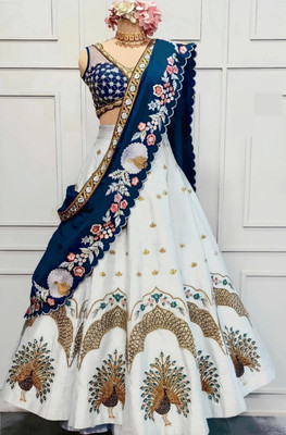 HOUSE OF COMMON Embroidered Semi Stitched Lehenga Choli(White)