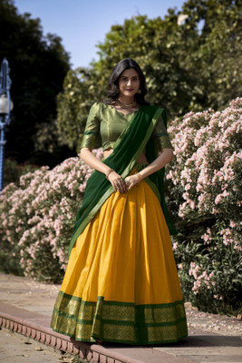 kridhashopping Printed Semi Stitched Lehenga Choli(Yellow)