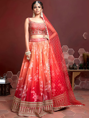 Tasrika Embroidered, Printed Semi Stitched Lehenga Choli(Orange)