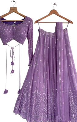 HANILCART Self Design Semi Stitched Lehenga Choli(Purple)