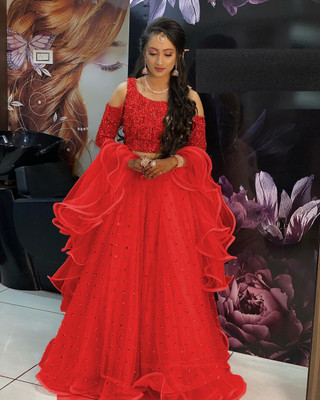 DD's creation Embellished Semi Stitched Lehenga Choli(Red)