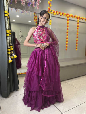 Sonu Creation Printed Semi Stitched Lehenga Choli(Purple)